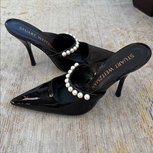 NEW Stuart Weitzman Leather Goldie Mules 100 Size 9.5